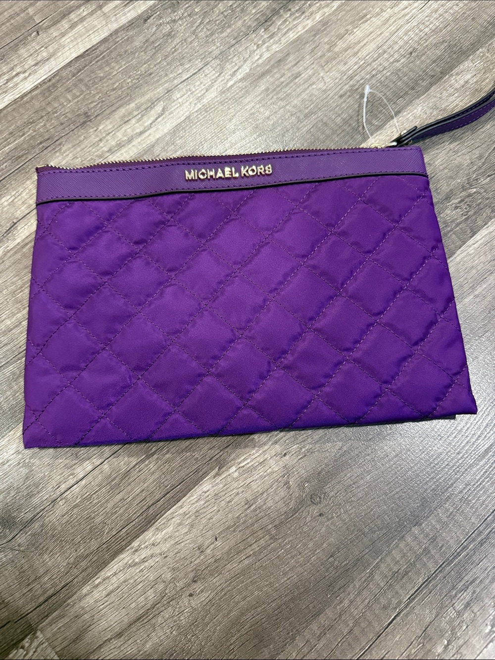 Michael Kors Violet Quilted Wristlet Pouch with Gold Logo